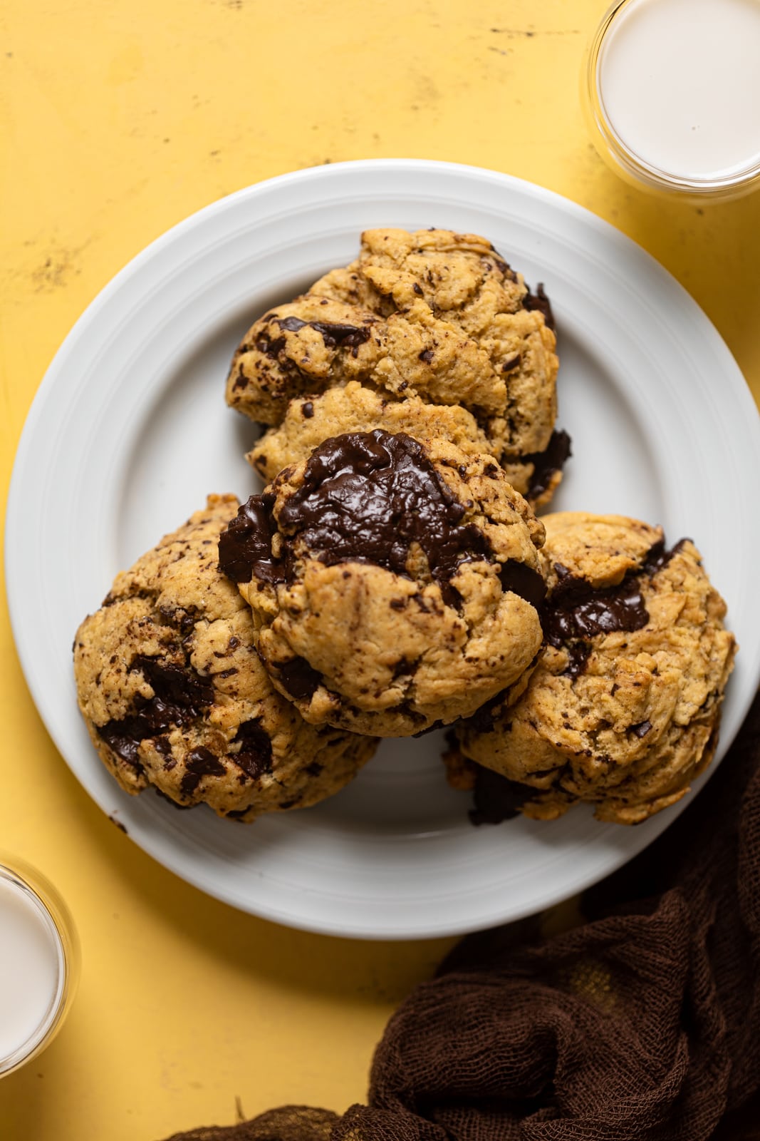 Pile of Big Brown Butter Chocolate Chip Cookies on a plate