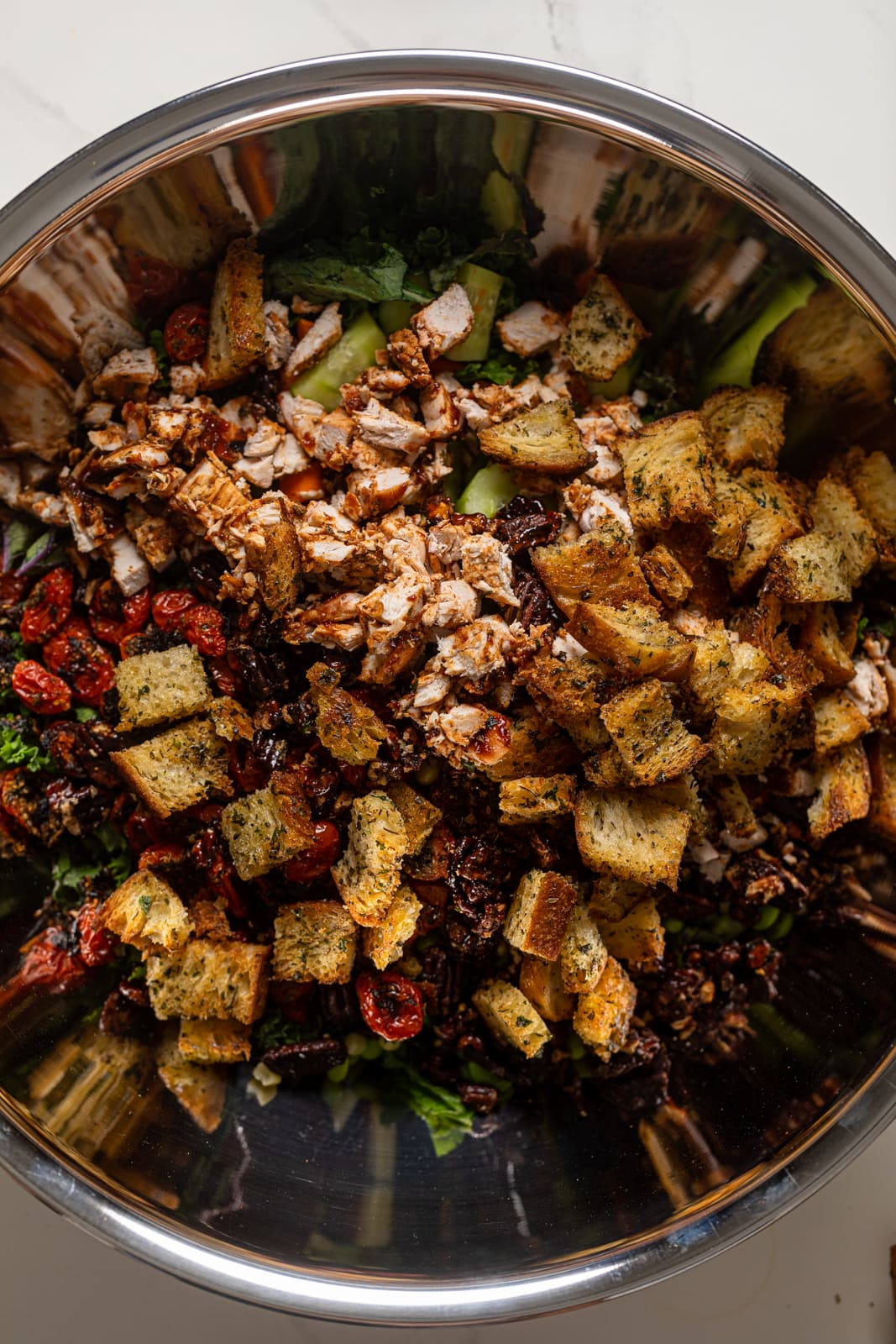 Ingredients for Summer barbeque Chopped Kale Salad in a bowl