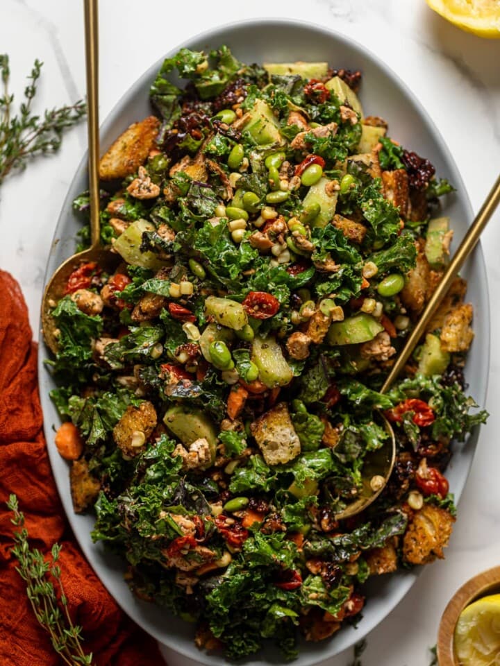 Overhead shot of Summer barbeque Chopped Kale Salad