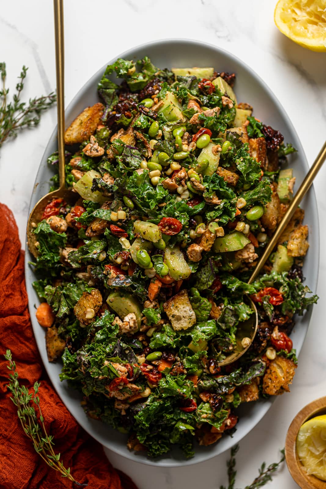 Overhead shot of Summer barbeque Chopped Kale Salad