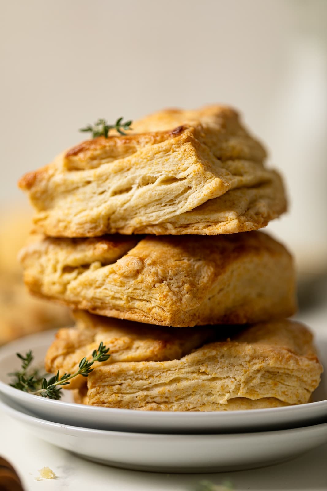 Closeup of Flaky Honey Buttermilk Biscuits