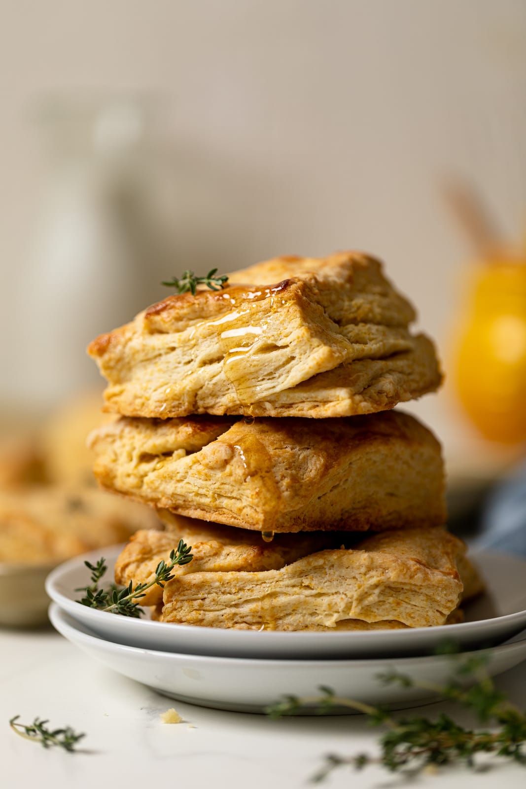 Pile of Flaky Honey Buttermilk Biscuits