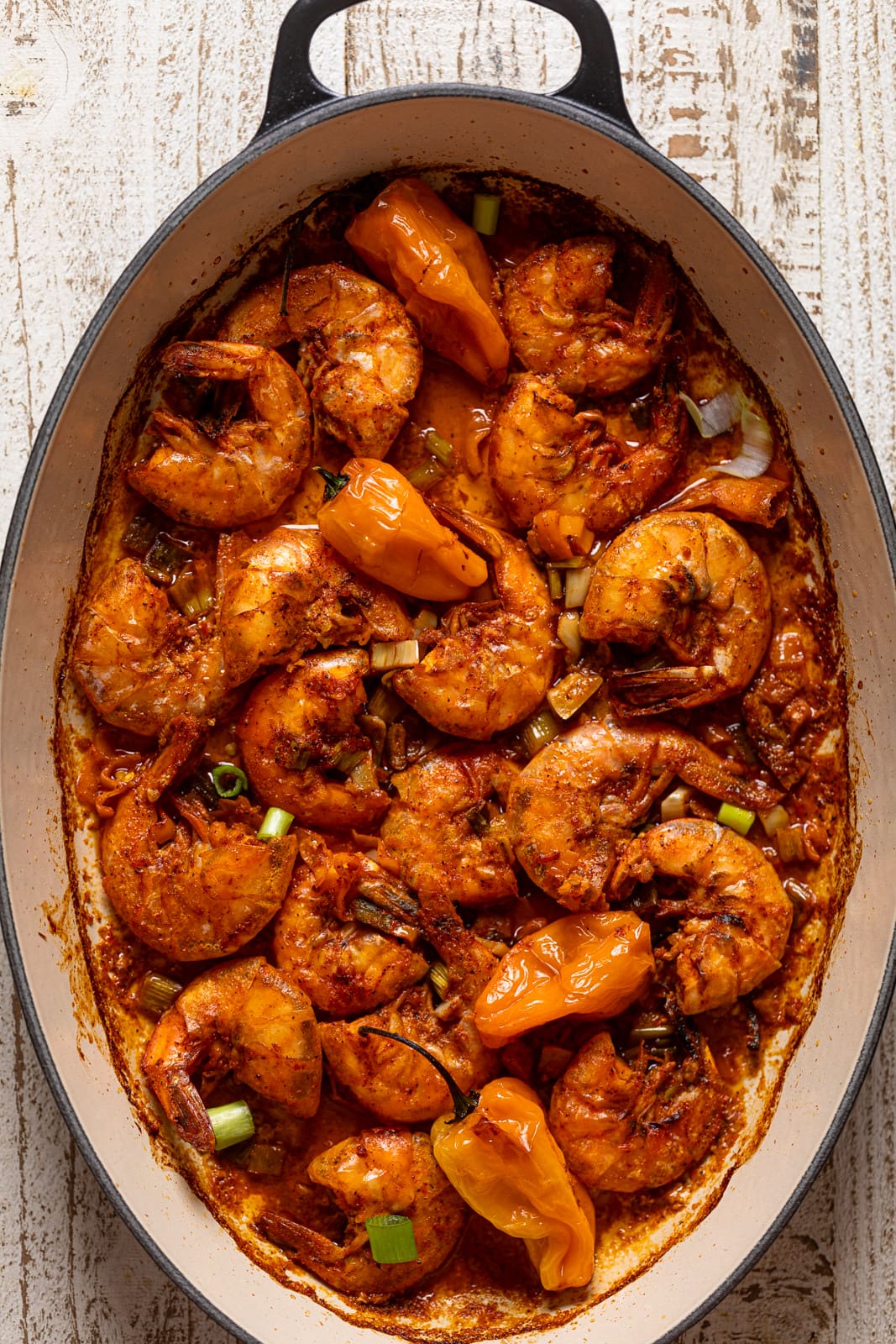 Jamaican Spicy \'Pepper\' Shrimp in a Dutch oven