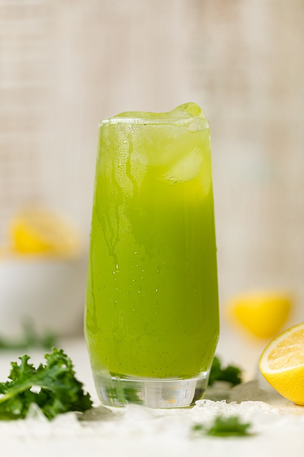 Glass of bright green Kale Lemonade