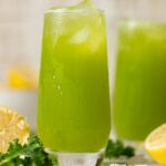 Two glasses of bright green Kale Lemonade