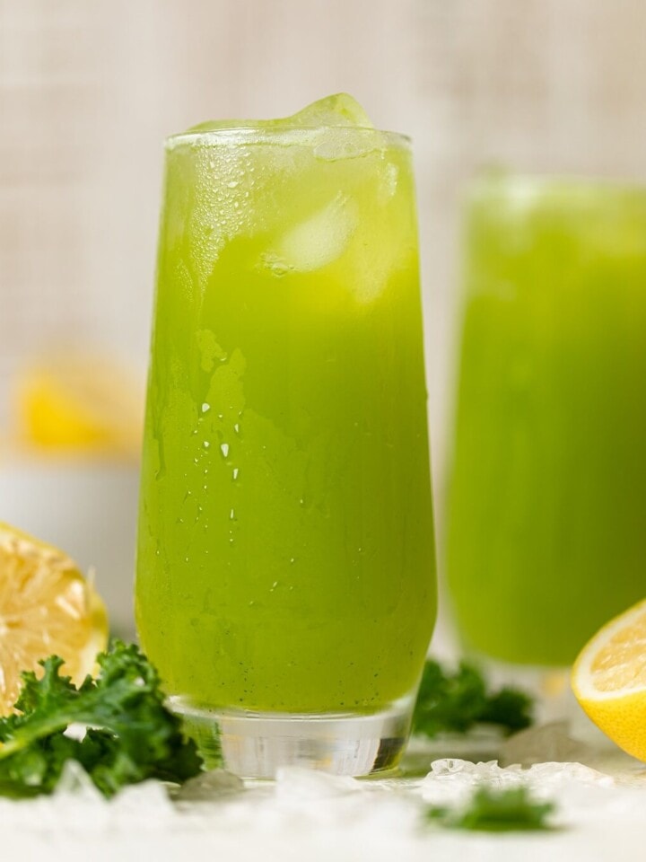 Two glasses of bright green Kale Lemonade