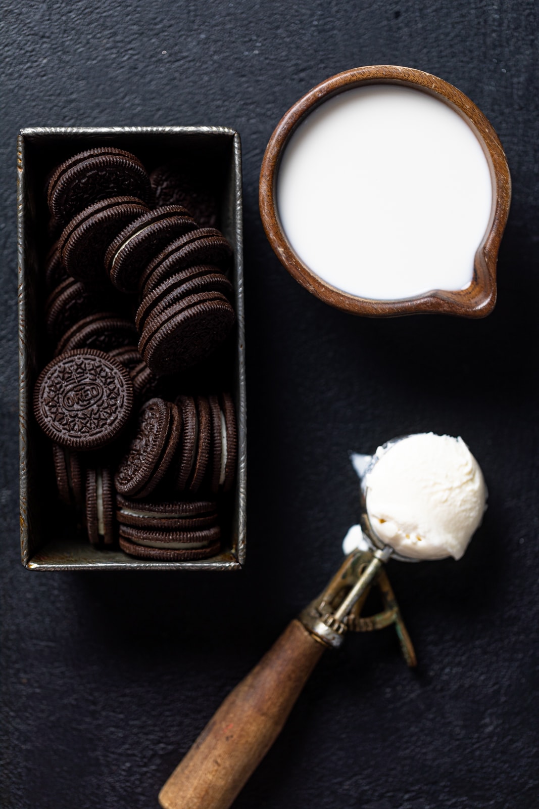 Oreos, a scoop of ice cream, and almond milk