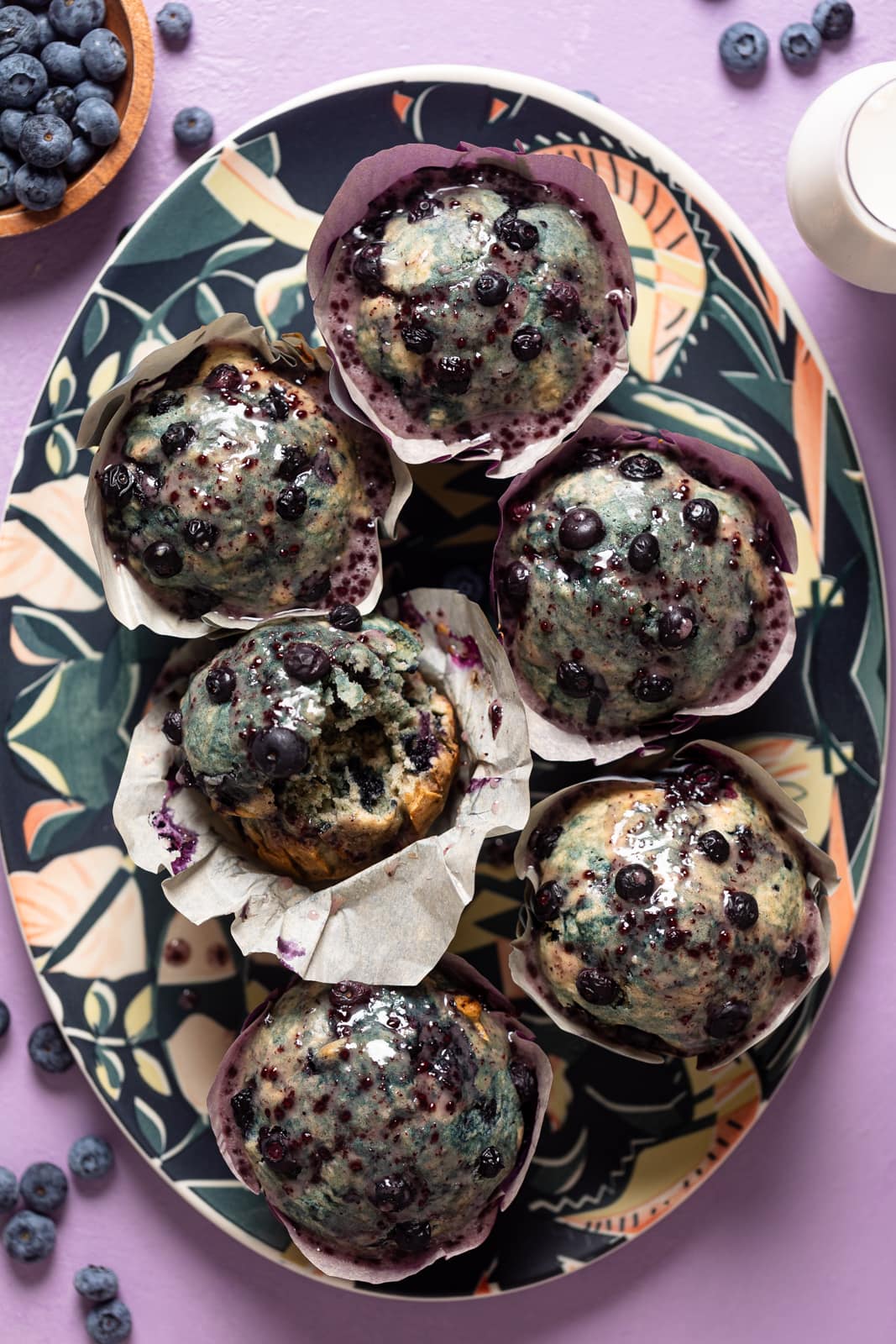 Plate of Vegan Roasted Blueberry Muffins