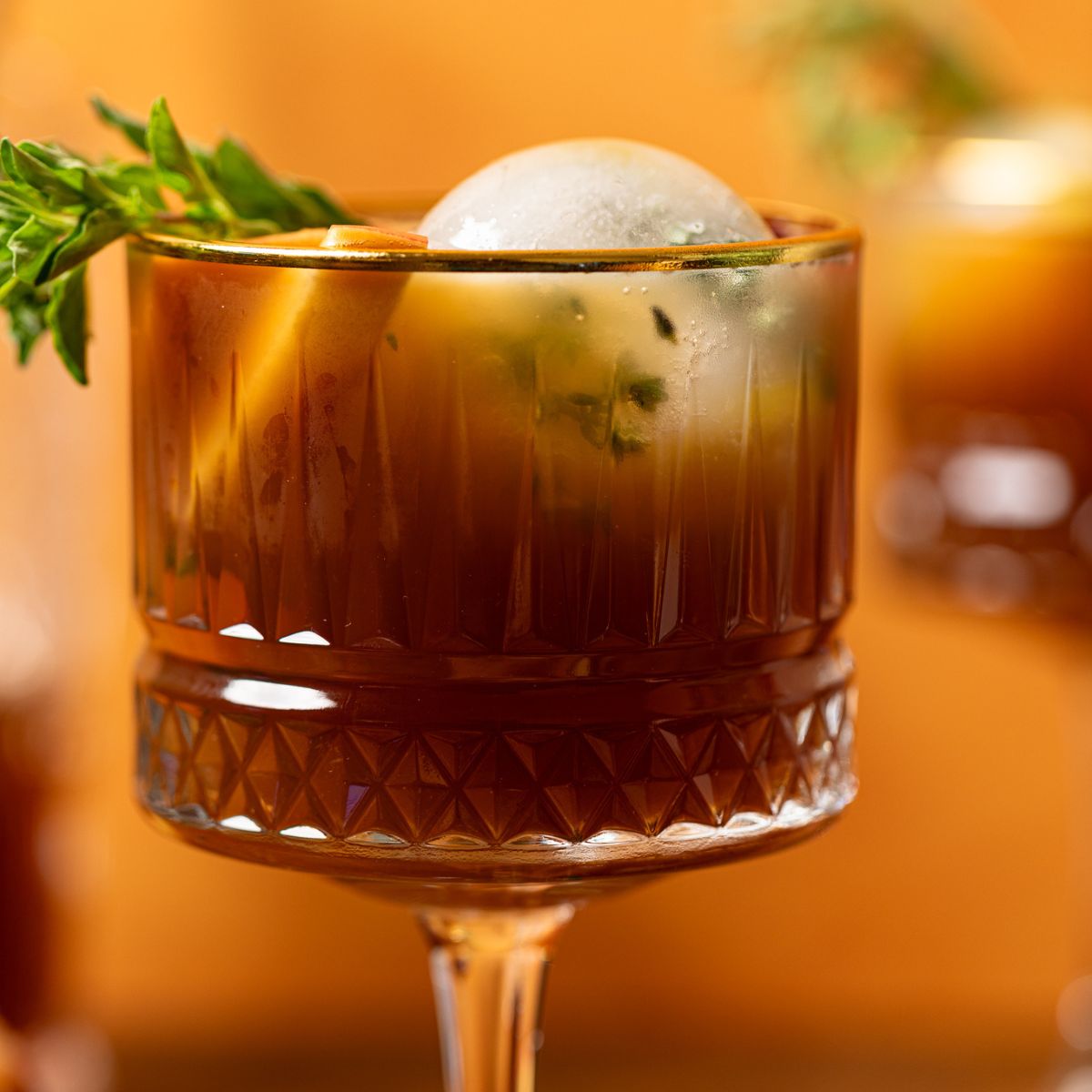Up close shot of peach sweet tea.