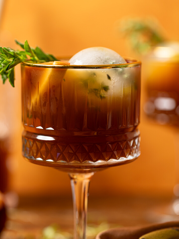 Up close shot of peach sweet tea.