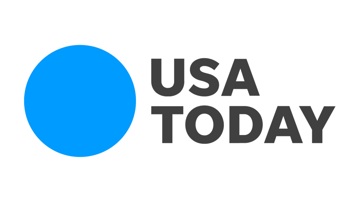 Blue logo and black text "USA Today."