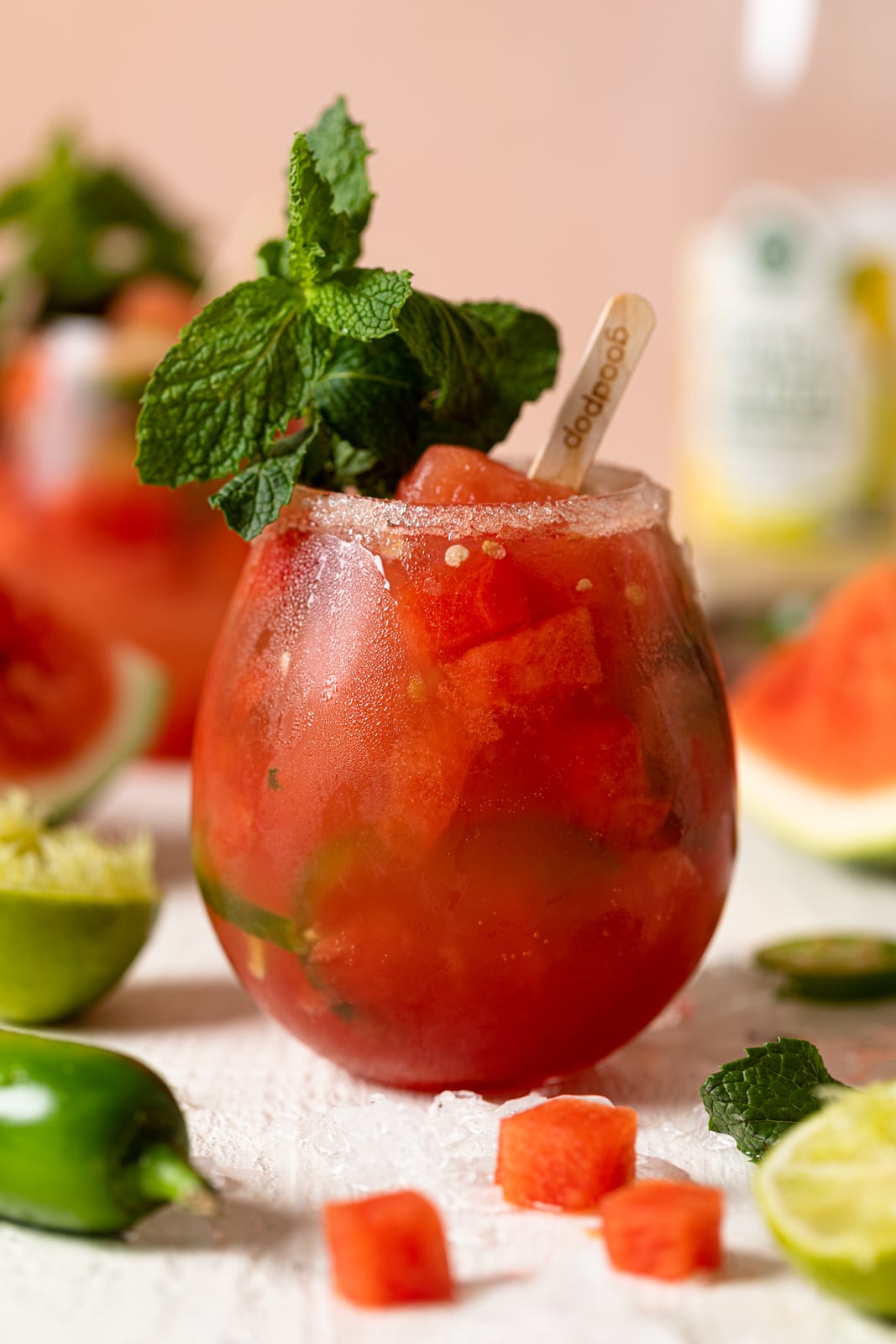 Closeup of Spicy Watermelon Mojito Mocktail