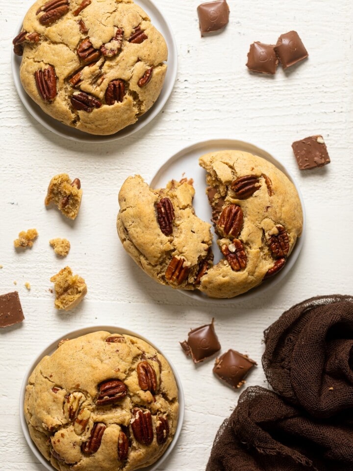 Overhead shot of Chocolate Stuffed Butter Pecan Cookies