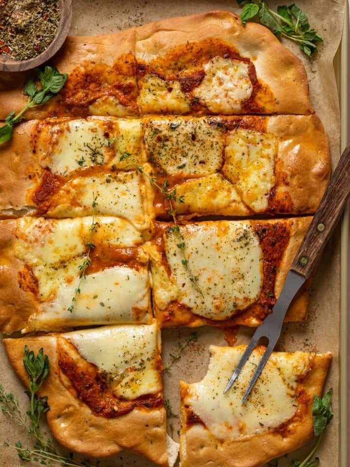 Sliced Cheese Sheet Pan Pizza