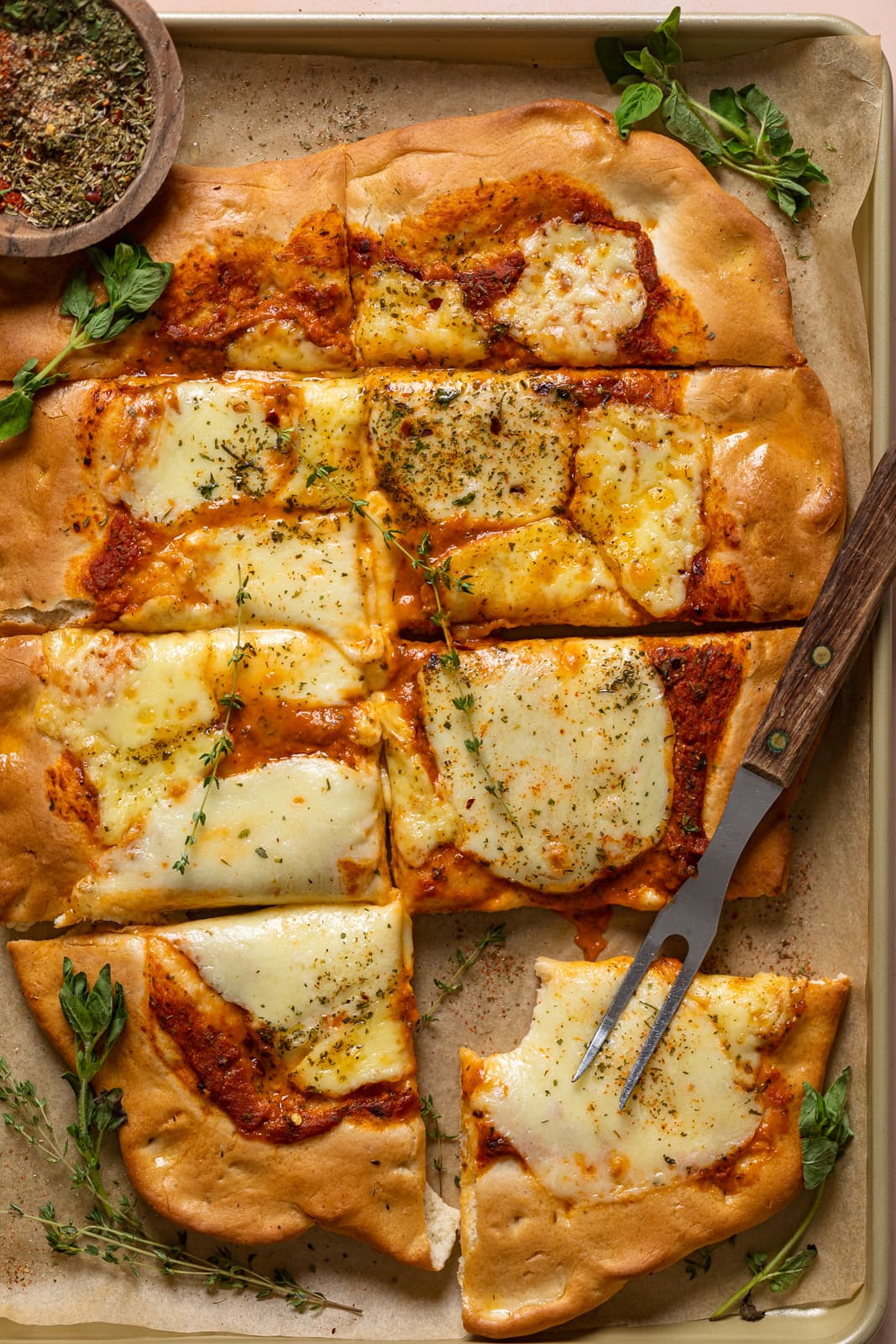 Sliced Cheese Sheet Pan Pizza