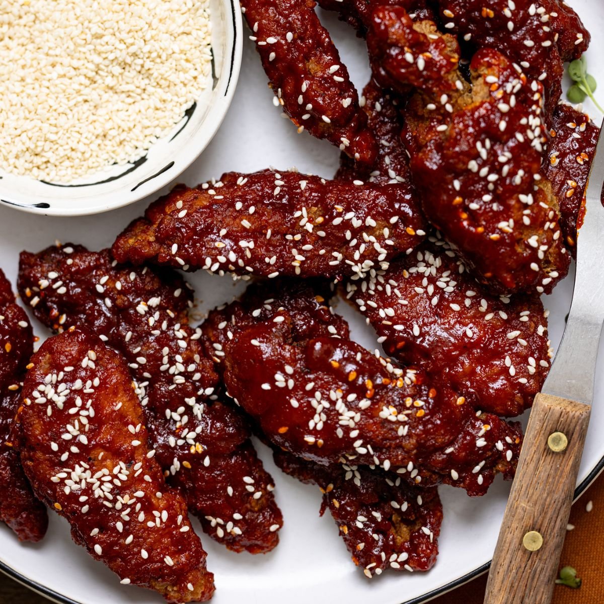 Up close shot of Delicious Gochujang Chicken Tenders.