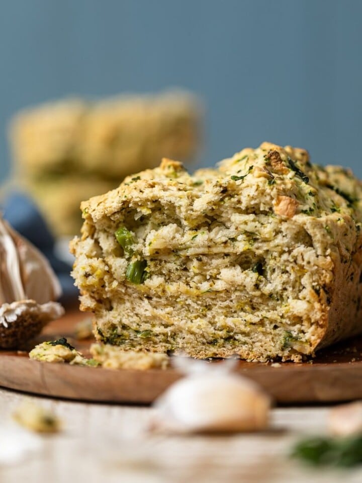 Vegan Garlic Herb Kale Bread on a wooden plate