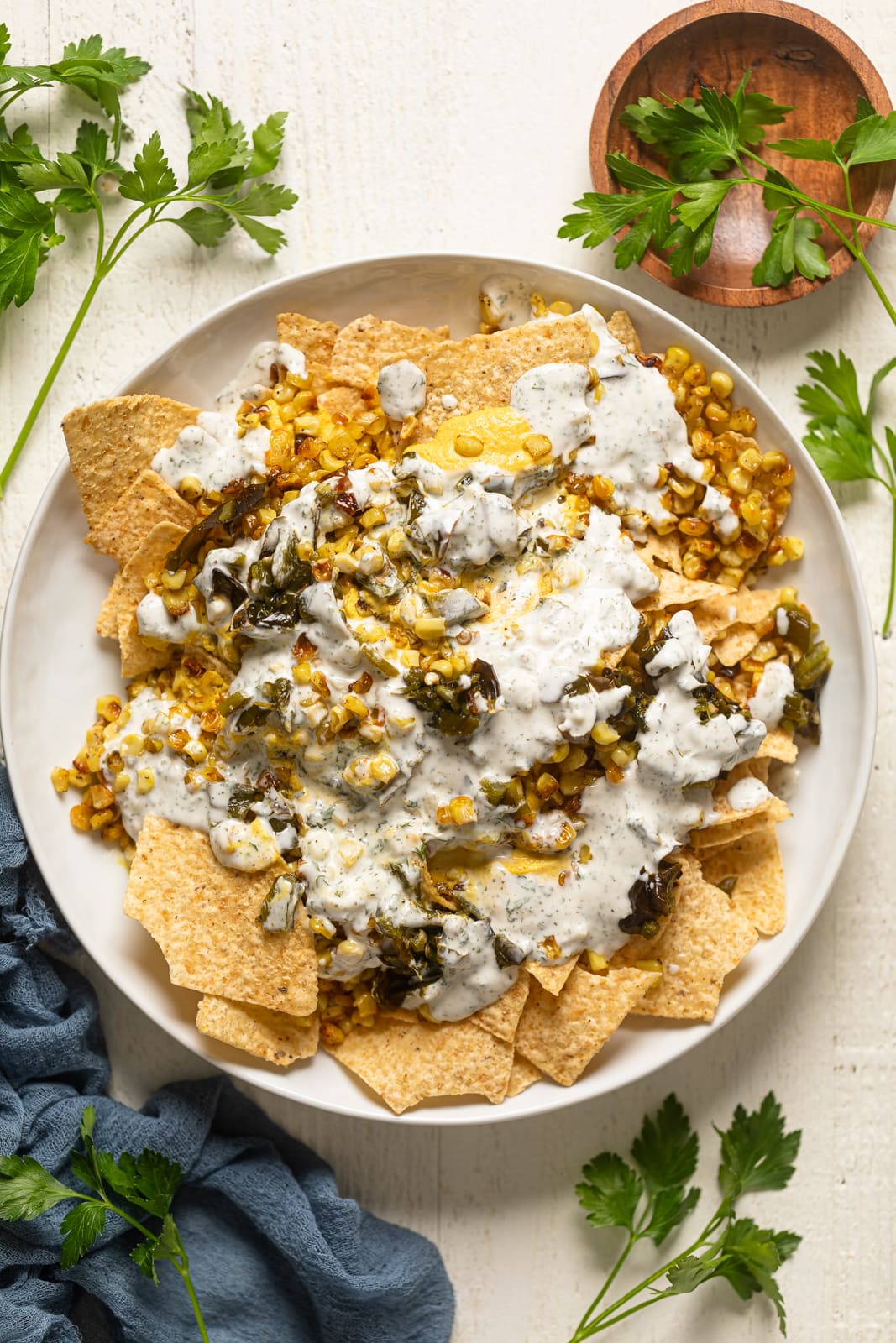 Plate of Dairy-Free Mexican Street Corn Nachos