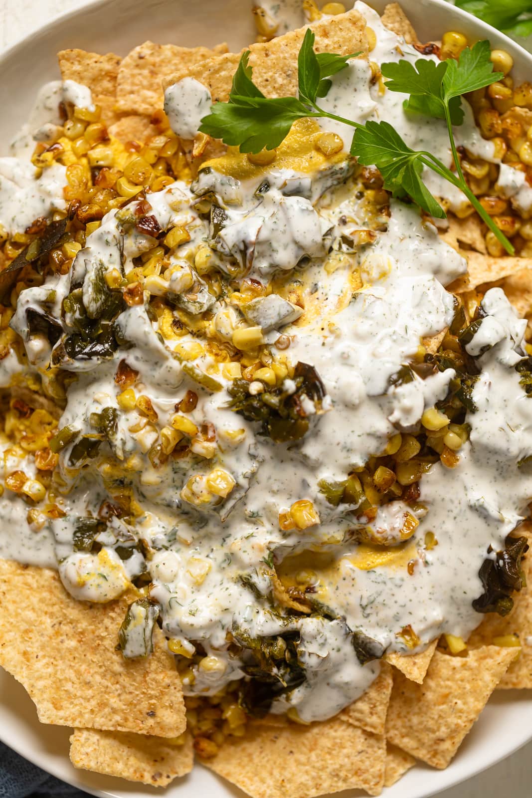 Closeup of Dairy-Free Mexican Street Corn Nachos