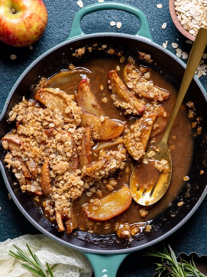 Skillet of Salted Caramel Apple Crisp