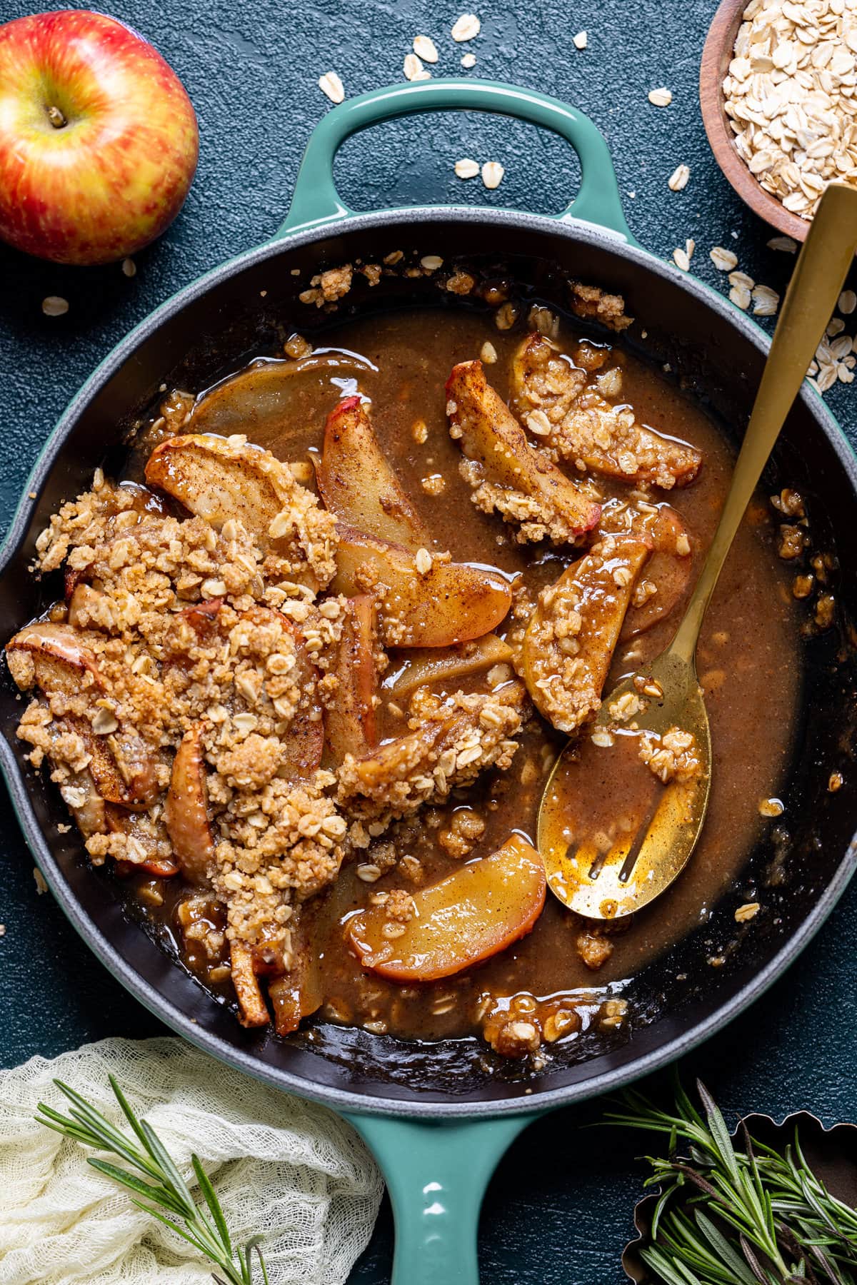 Skillet of Salted Caramel Apple Crisp