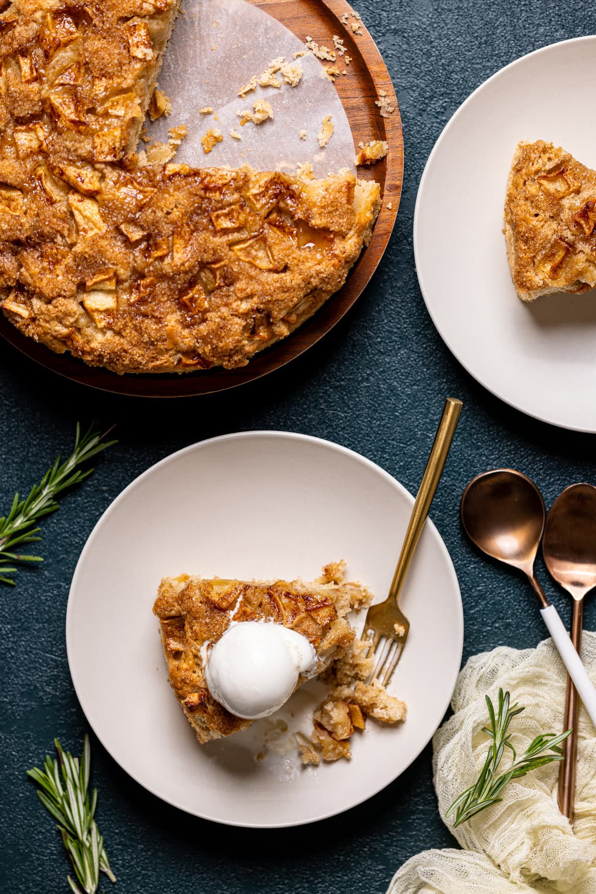 Slice of Apple Cinnamon Olive Oil Cake on a plate