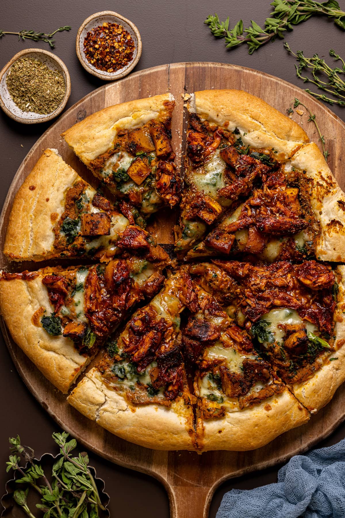 Sliced Pumpkin BBQ Chicken Pizza with Butternut Squash