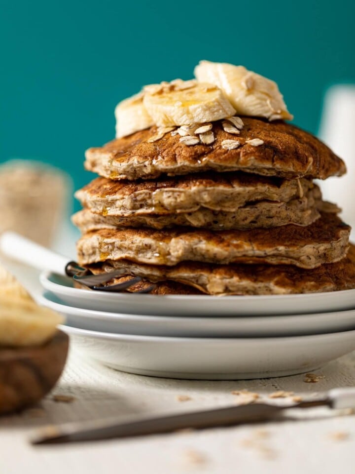 Stack of Fluffy Banana Oat Pancakes