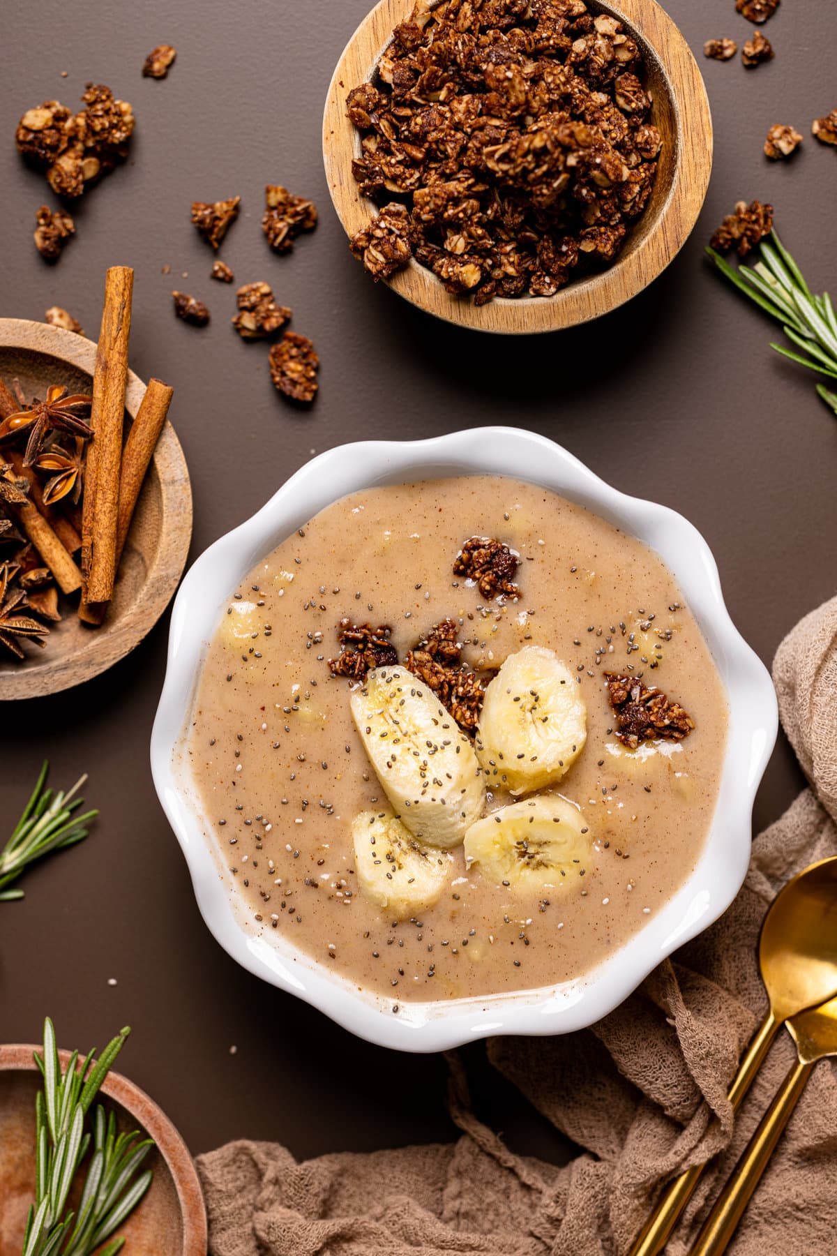 Closeup of a bowl of Banana Chai Oatmeal Porridge