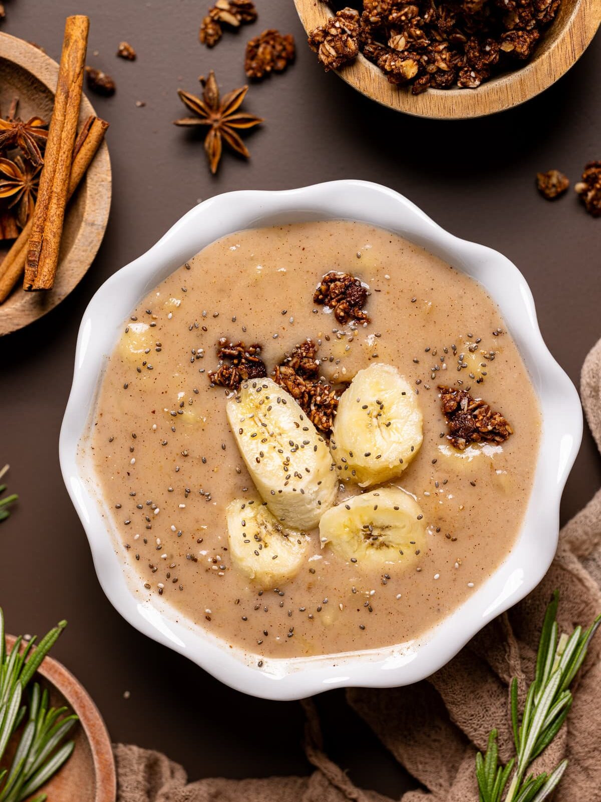 Closeup of a bowl of Banana Chai Oatmeal Porridge