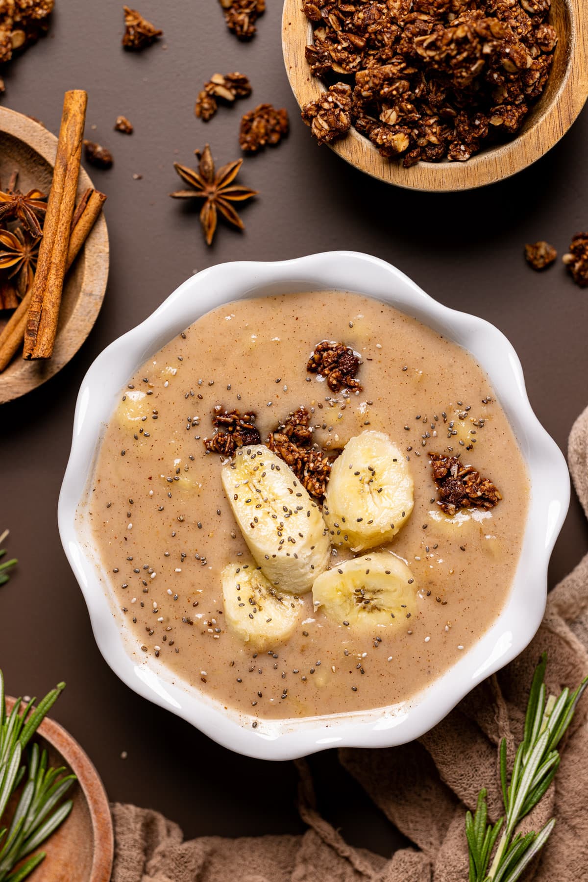 Closeup of a bowl of Banana Chai Oatmeal Porridge