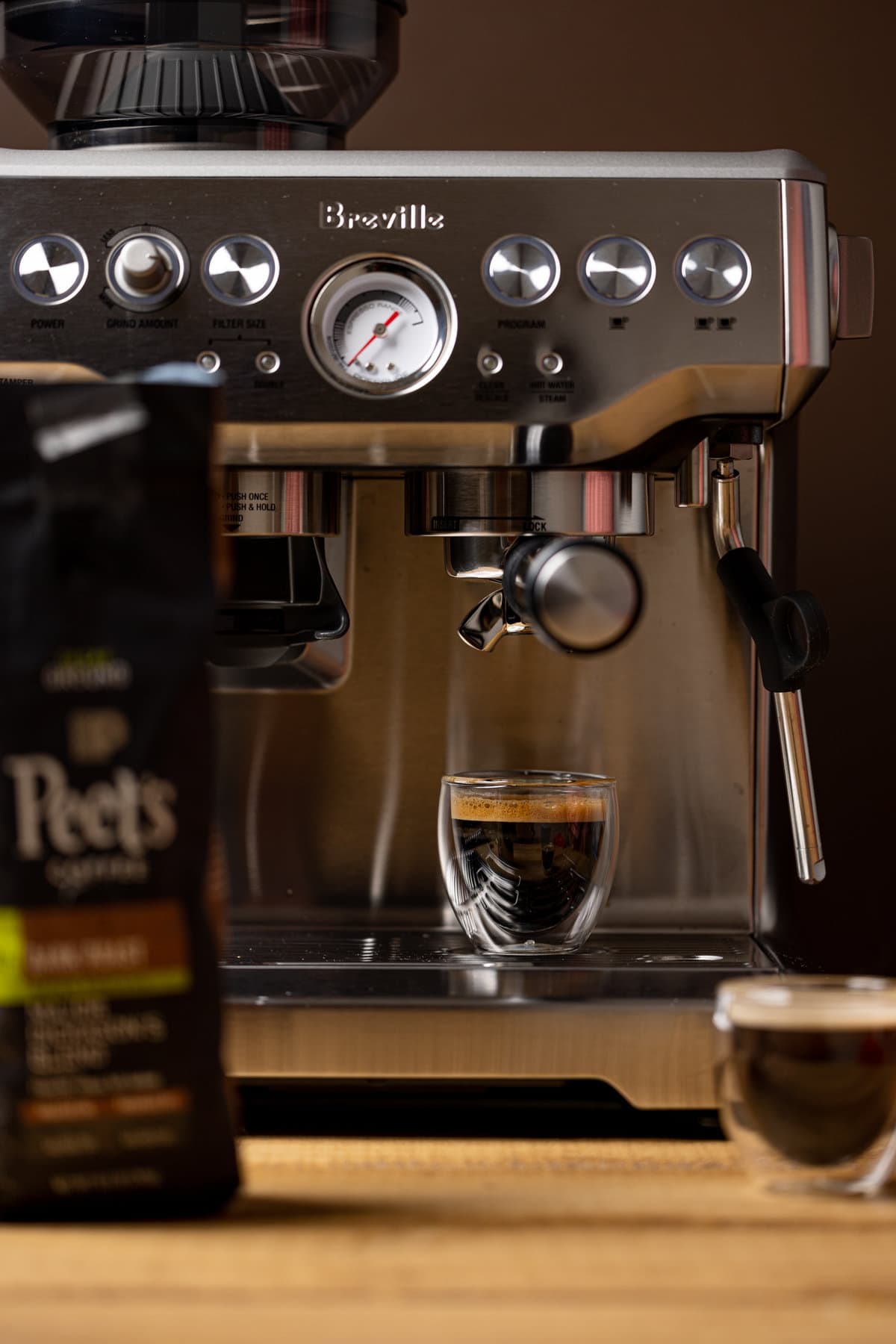 Cup of espresso on an espresso machine