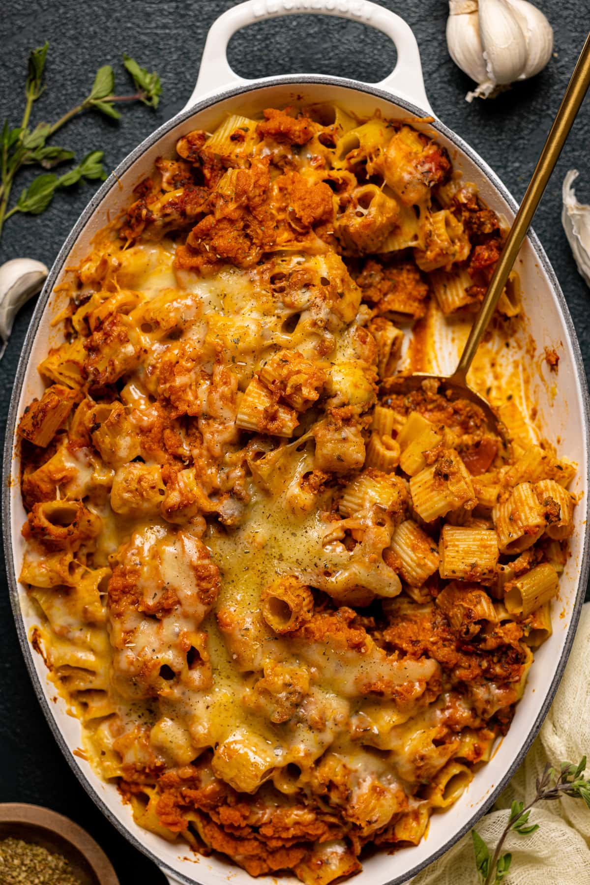 Closeup of a Spicy Pumpkin Pasta Bake