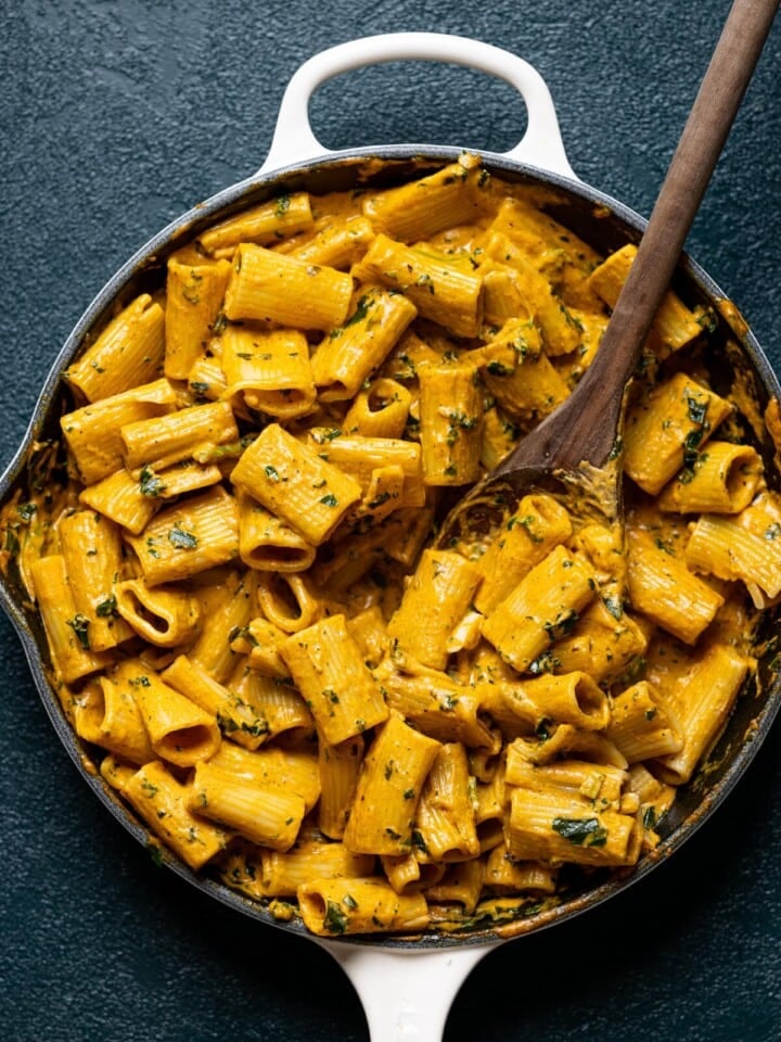 Skillet of Spicy Brown Butter Pumpkin Rigatoni