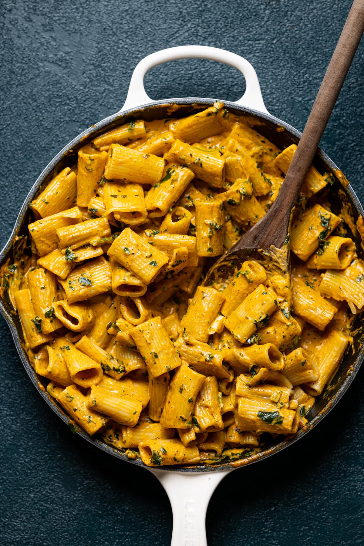 Skillet of Spicy Brown Butter Pumpkin Rigatoni