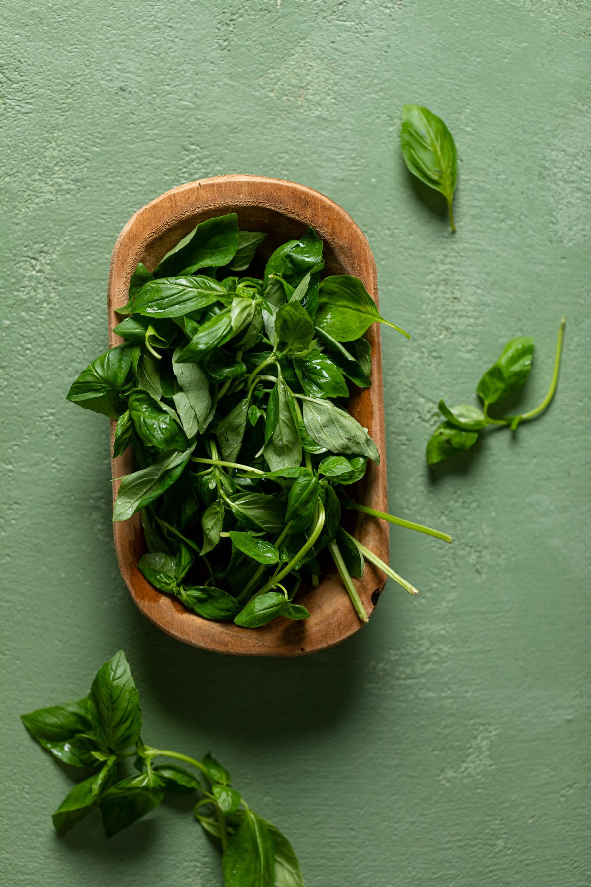 Wooden bowl of spinach