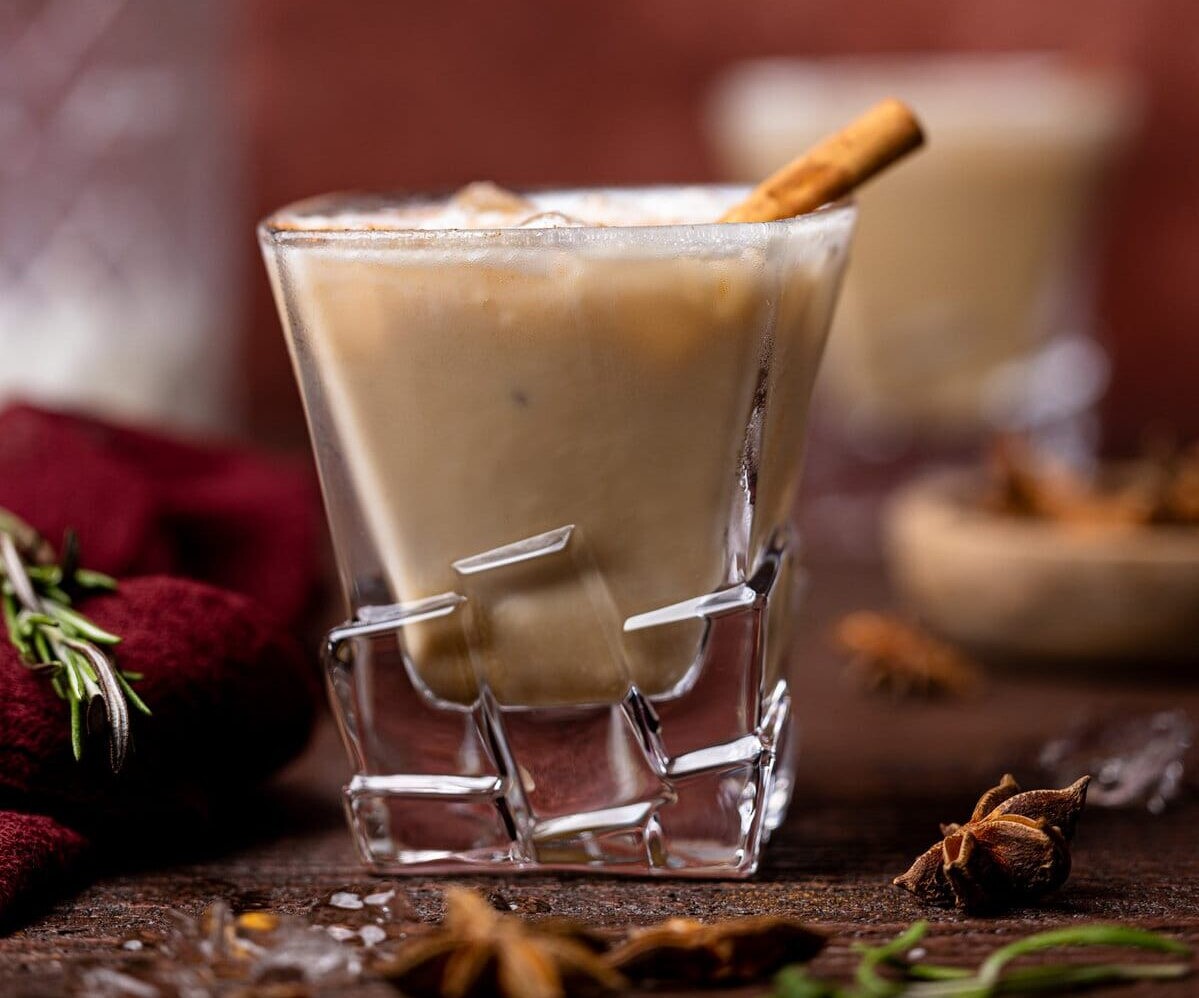 White Russian Mocktail in decorative glassware