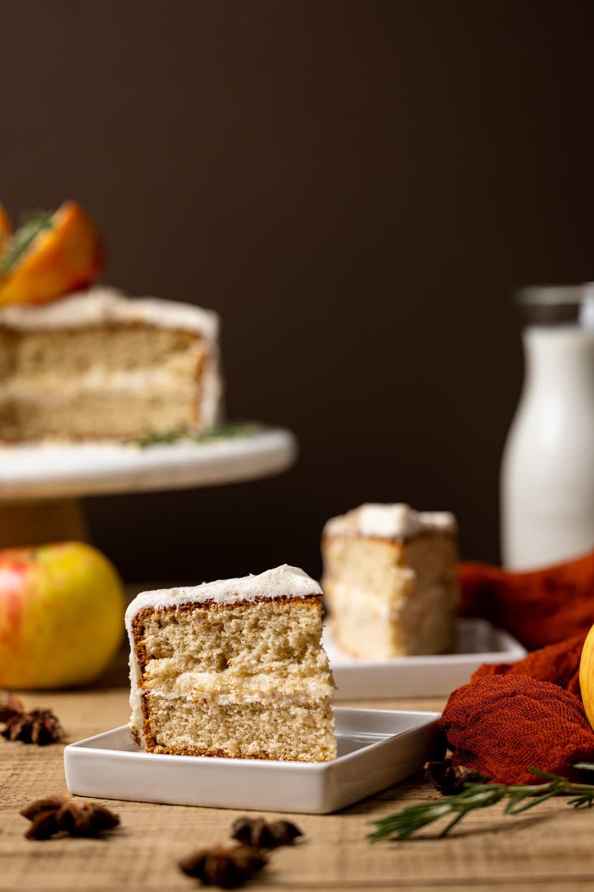 Slice of Apple Cider Cake with Cinnamon Maple Buttercream