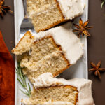 Overhead shot of slices of Apple Cider Cake with Cinnamon Maple Buttercream