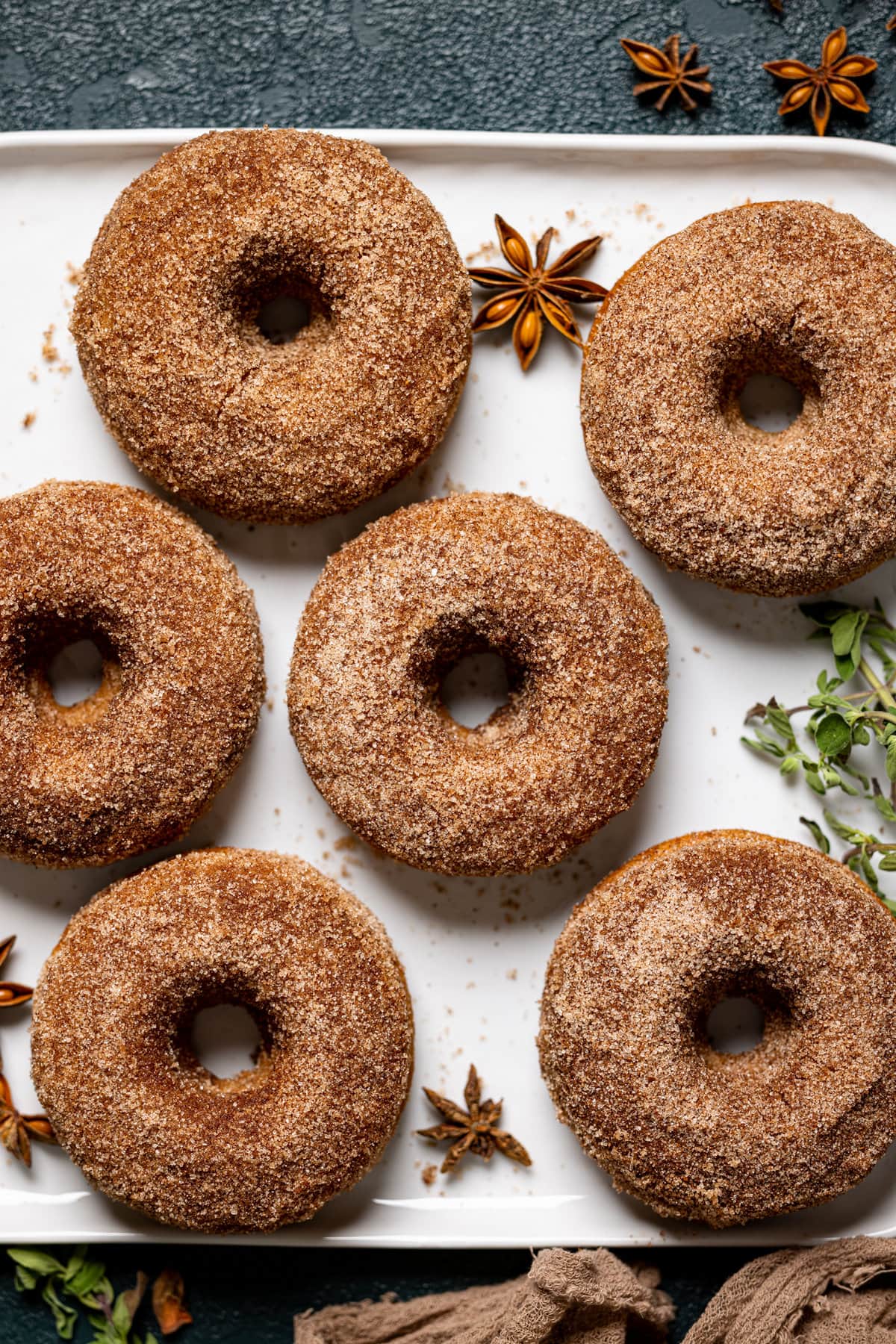 Overhead shot of Baked Vegan Apple Cider Donuts