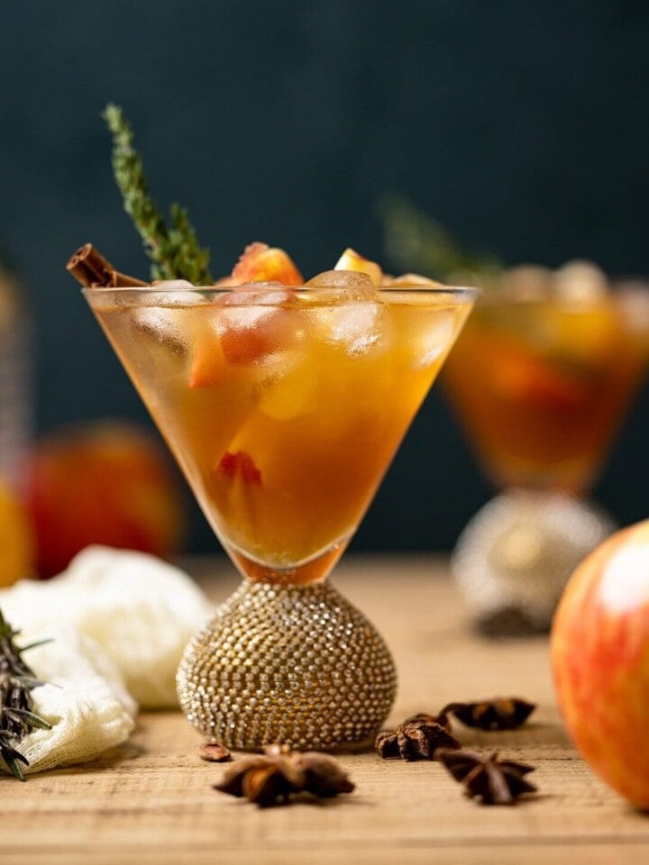 Apple Cider Mocktail in a jeweled cocktail glass
