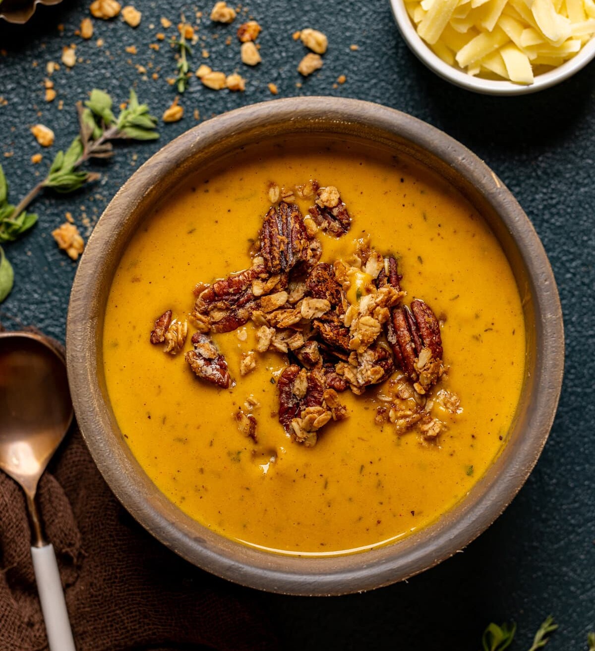 Bowl of Apple Cheddar Sweet Potato Soup