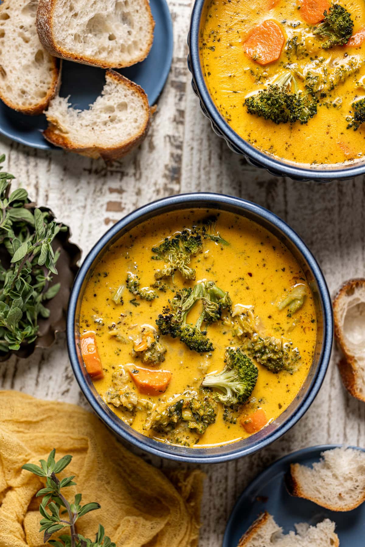 Closeup of a bowl of Roasted Broccoli Cheddar Soup