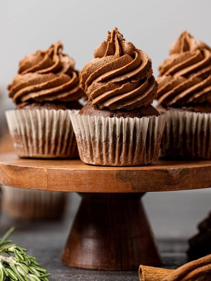 Serving dish of Chocolate Sweet Potato Cupcakes