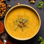 Bowl of Spicy Curry Pumpkin Soup with Chickpeas