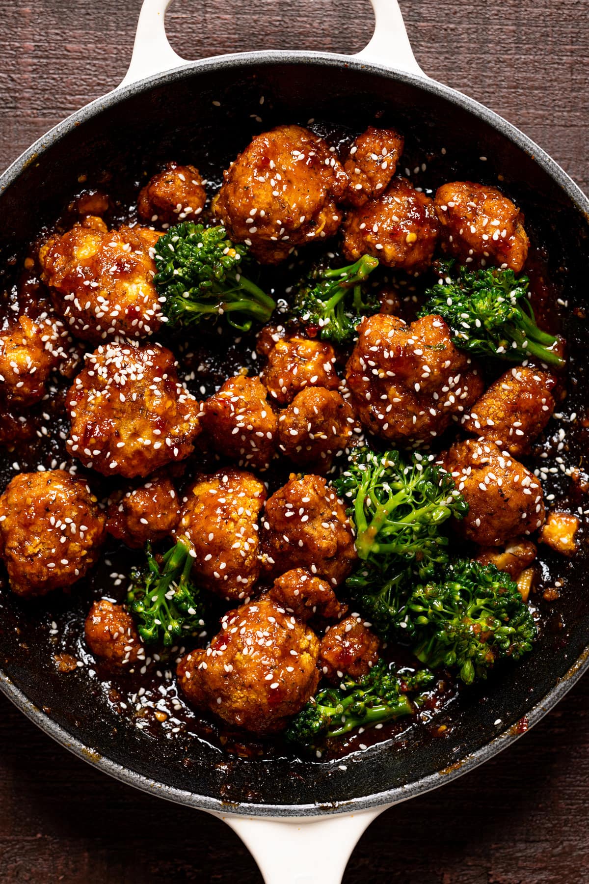Closeup of Plant-based Sesame ‘Chicken\' with broccoli