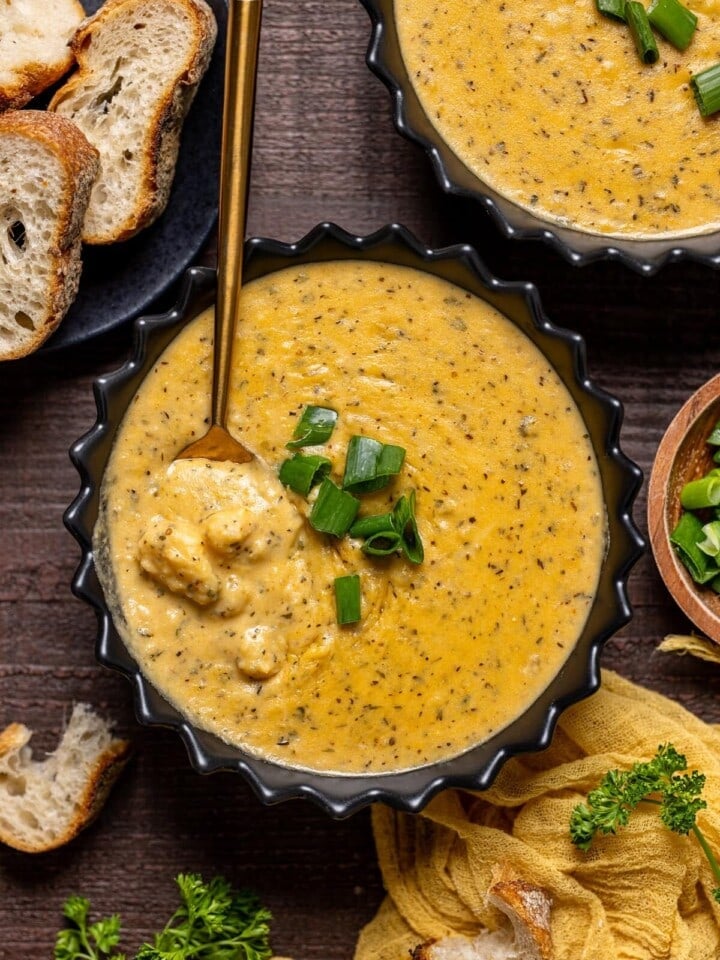 Bowl of Hearty Cheddar Garlic Herb Potato Soup