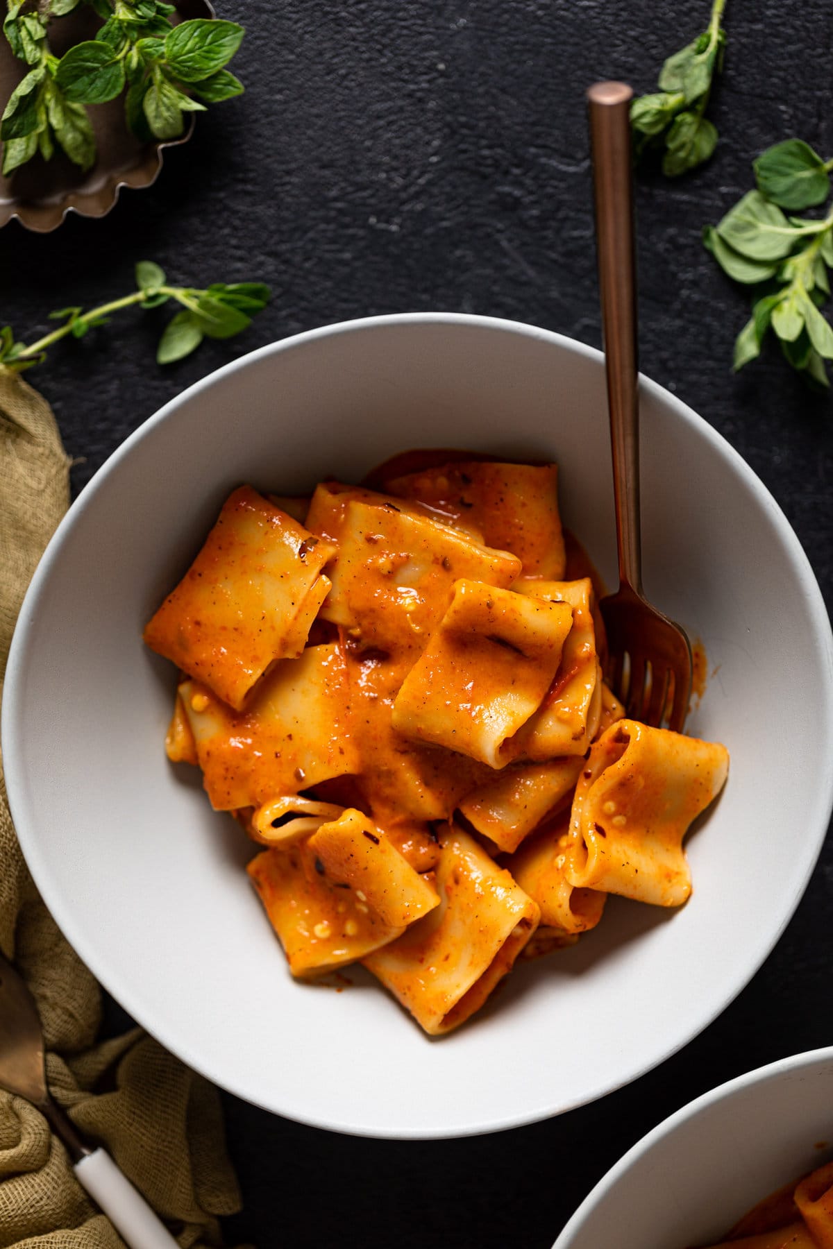 Bowl of Spicy Roasted Red Pepper Pasta