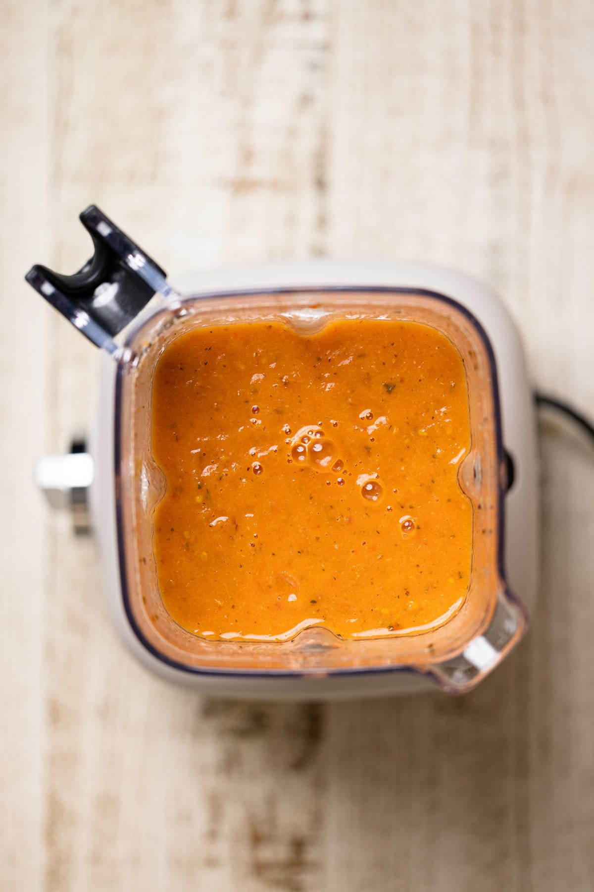 Creamy Roasted Garlic Tomato Soup base in a blender