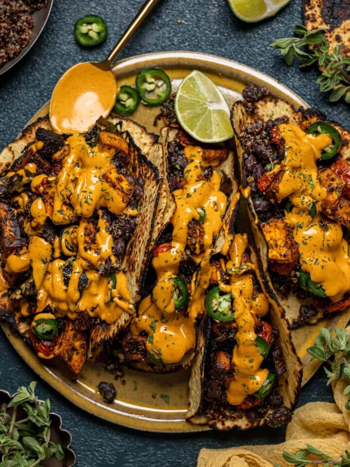 Plate of Chipotle Sweet Potato Quinoa Tacos